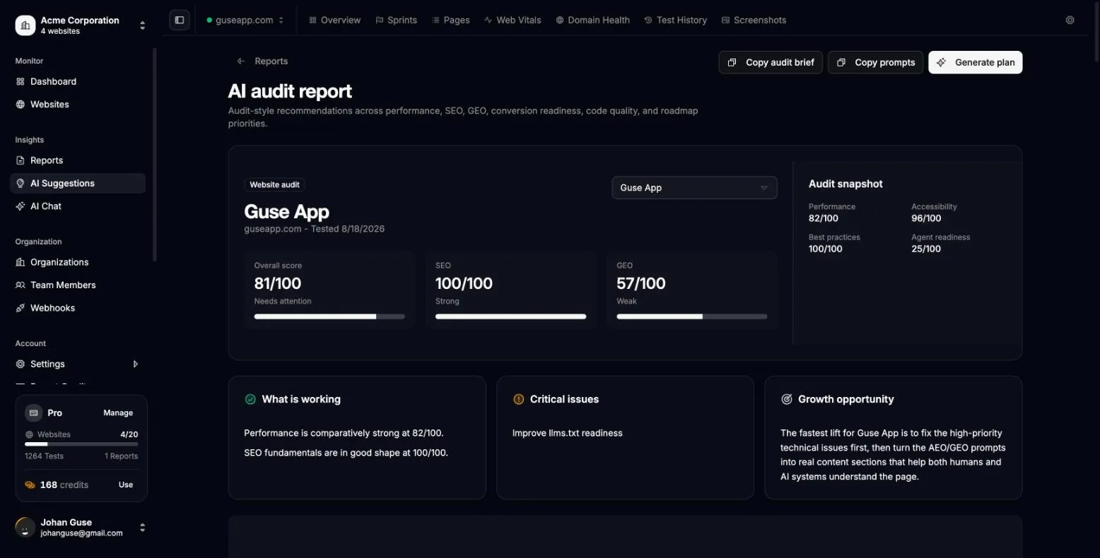 Website Audits screenshot