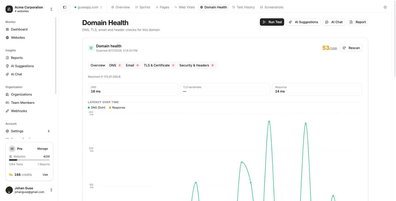 Domain Health Scans screenshot