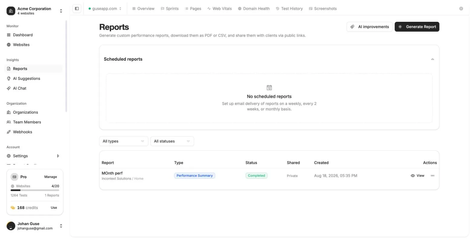 Shareable Reports screenshot